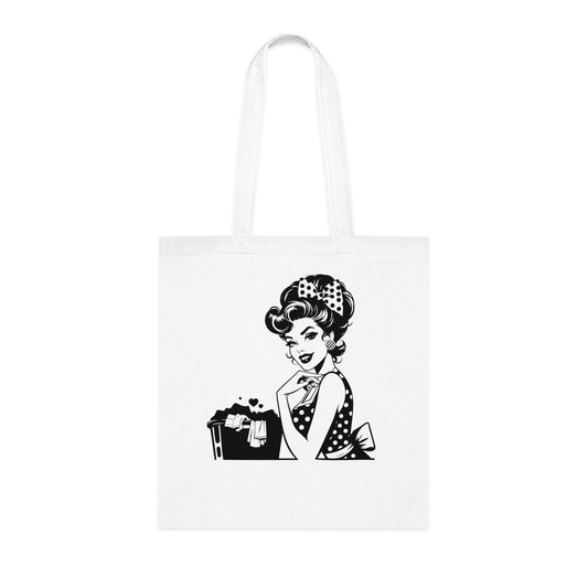 Vintage Glamour Cotton Tote Bag - Polka Dot Design for Retro Lovers